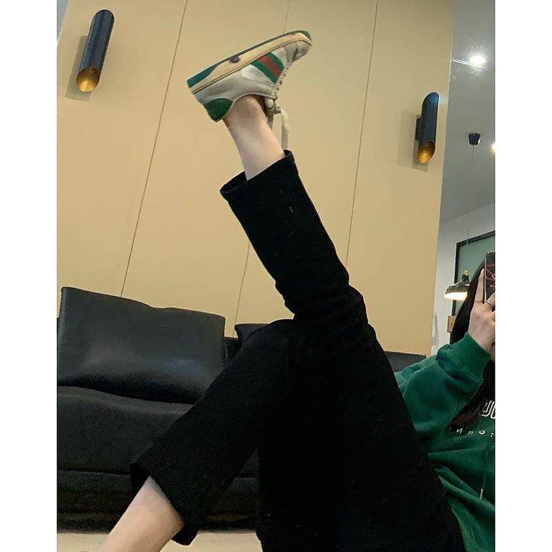 高腰黑色直筒牛仔裤女九分2025春秋新款显瘦八分小个子窄版烟管裤