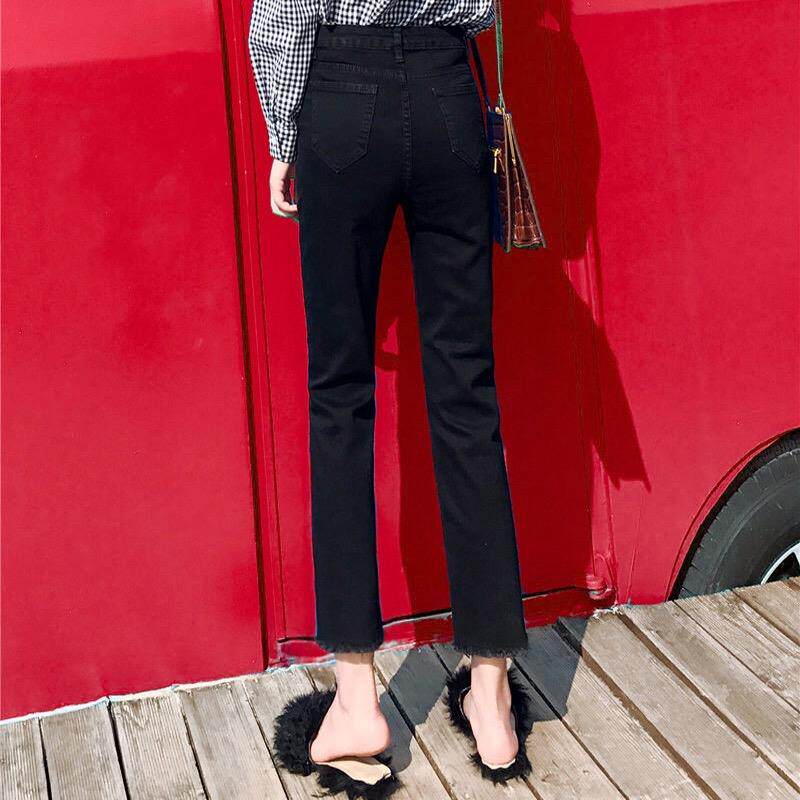 黑色烟管牛仔裤女高腰2025年春秋新款八分裤小个子窄版显瘦直筒裤