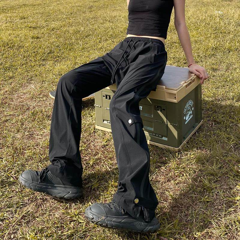 apocket美式复古街头冲锋裤ins潮牌拉链直筒微喇高街机能vibe裤子