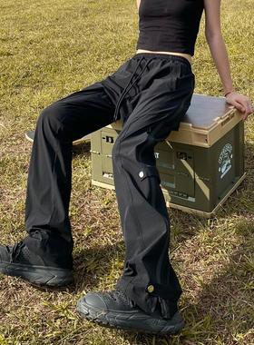 apocket美式复古街头冲锋裤ins潮牌拉链直筒微喇高街机能vibe裤子