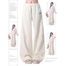 Rayohopp休闲裤女冬季加绒国潮字母刺绣设计宽松潮流爵士舞直筒裤