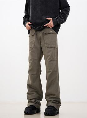 KISKO美式复古多口袋褶皱微喇工装裤男潮牌小众cleanfit休闲裤子