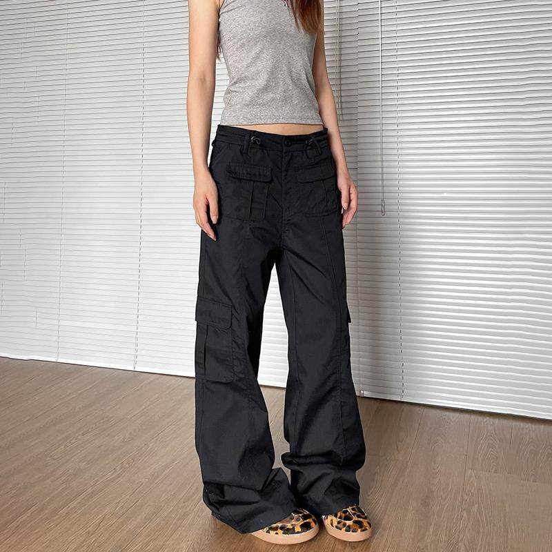 apocket美式复古多口袋工装裤女新款夏季欧美街头宽松直筒伞兵裤