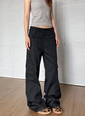 apocket美式复古多口袋工装裤女新款夏季欧美街头宽松直筒伞兵裤