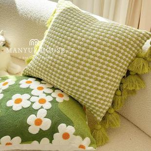 高端床头北欧ins苔藓绿客厅沙发抱枕靠垫办公室腰枕抱枕套不含芯