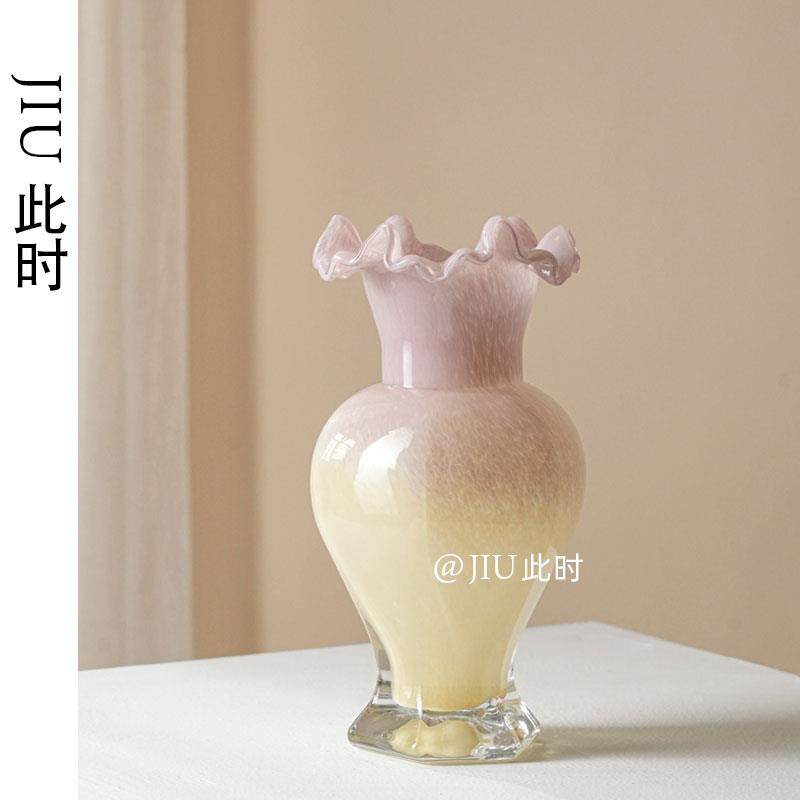 JIU此时 | 粉色芬顿玻璃花瓶中古琉璃花器插花水培装饰法式ins风