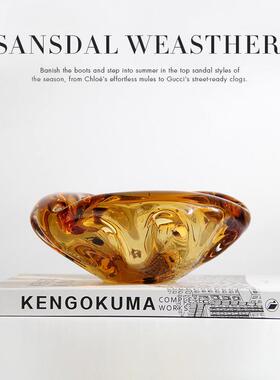 琥珀色琉璃花瓶轻奢水晶花器样板间玄关柜酒柜装饰品摆件干花花插