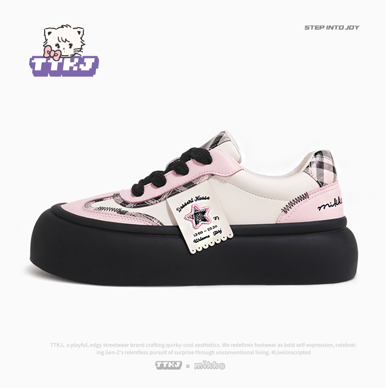 TTKJ联名款mikko鞋子lolita穿搭黑粉色蝴蝶结大头厚底