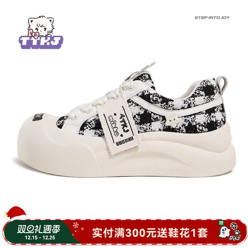 TTKJ厚底花呢板鞋女大头鞋2025秋冬新款mikko联名女士厚底休闲鞋