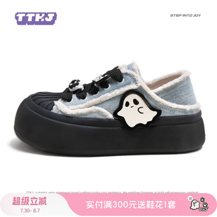 子板鞋 休闲运动小幽灵两穿踩脚贝壳头鞋 女夏新款 TTKJ牛仔蓝帆布鞋