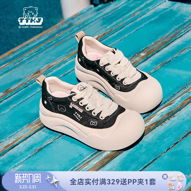 TTKJ厚底帆布鞋女款黑色大头鞋mikko联名增高休闲运动巨好看鞋子