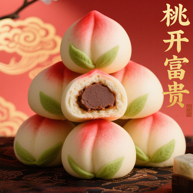 寿桃包豆沙馅寿星生日宴席老人卡通寿宴酒店供品祝寿花馍馒头点心