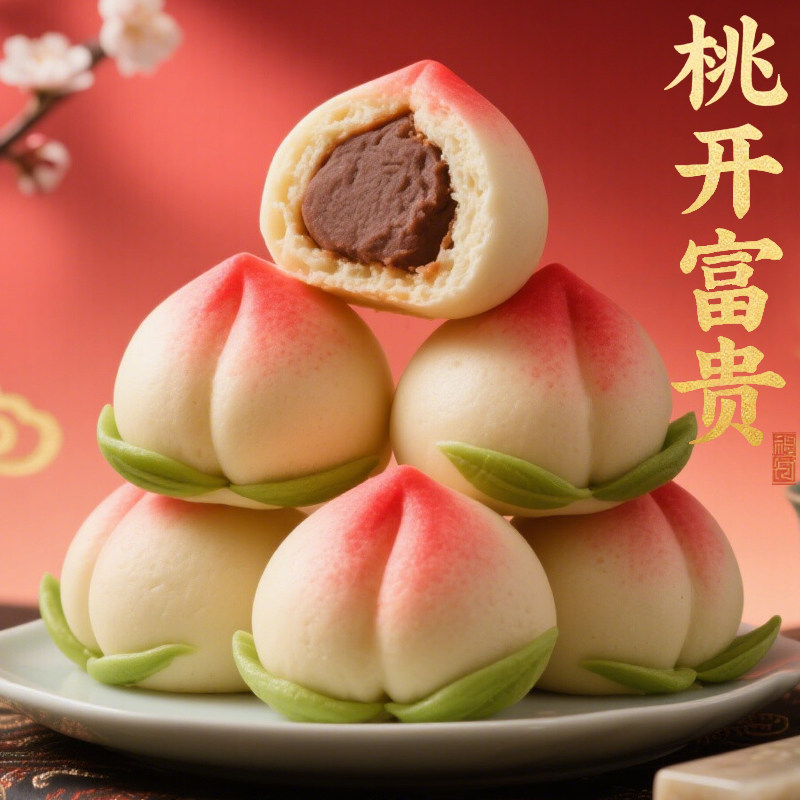 寿桃包豆沙馅寿星生日宴席老人卡通寿宴酒店供品祝寿花馍馒头点心