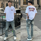 ins潮牌字母印花重磅纯棉短袖 t恤男夏季 oversize街头嘻哈宽松上衣