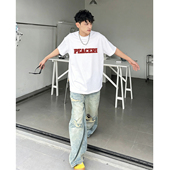 新款 t恤夏季 街头潮牌复古字母印花上衣ins 重磅纯棉男短袖 270g美式