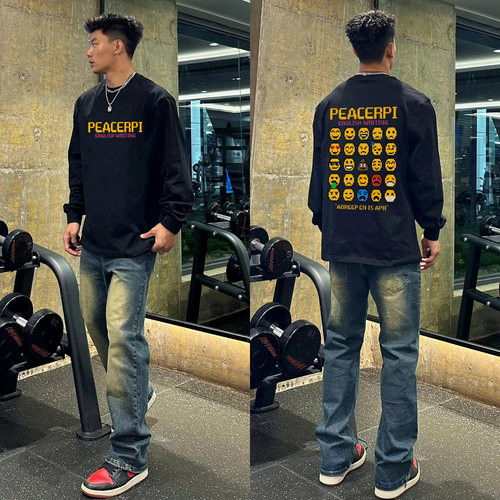 美式趣味印花重磅长袖T恤男秋季