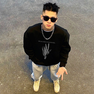 t恤男秋季 打底衫 ins潮牌嘻哈小众设计感情侣上衣 休闲重磅长袖 美式