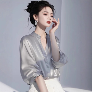 醋酸緞面簡(jiǎn)約通勤職業(yè)襯衫 2025春夏新款 女氣質(zhì)垂感絲滑高級(jí)感襯衣