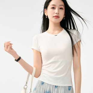 小众设计感修身 韩版 新款 简约针织短袖 百搭圆领纯色上衣 T恤女夏季