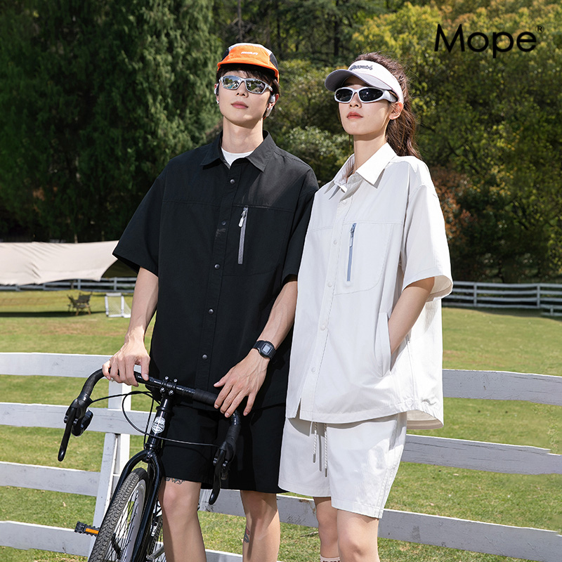 Mope短袖衬衫男女款夏季潮流休闲宽松衬衣百搭夏天薄款上衣外套