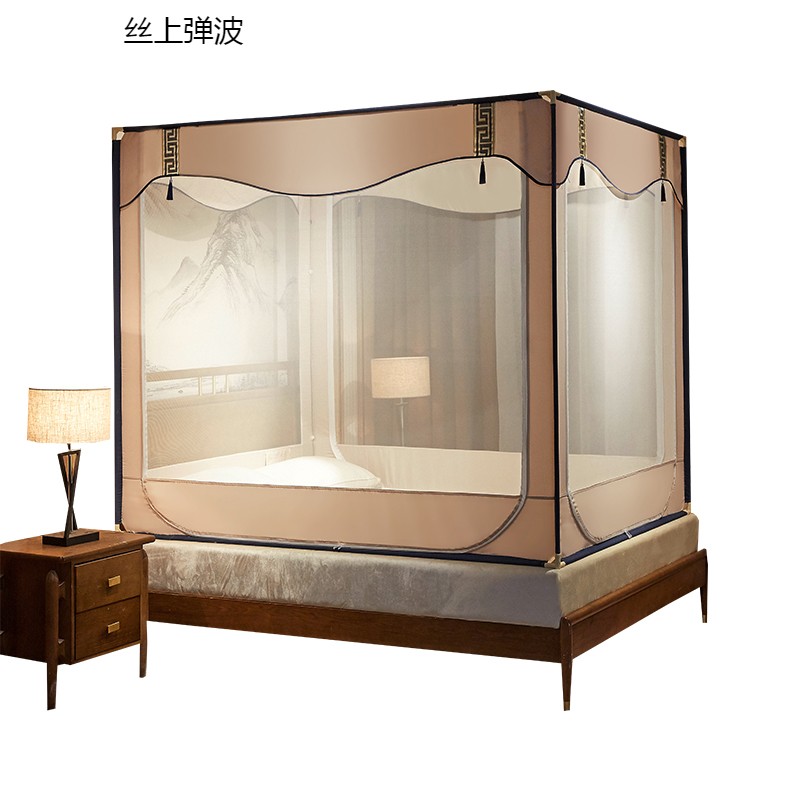 2022新款蚊帐家用免安装蒙古包防摔小孩卧室加厚床帘纹帐支架固定