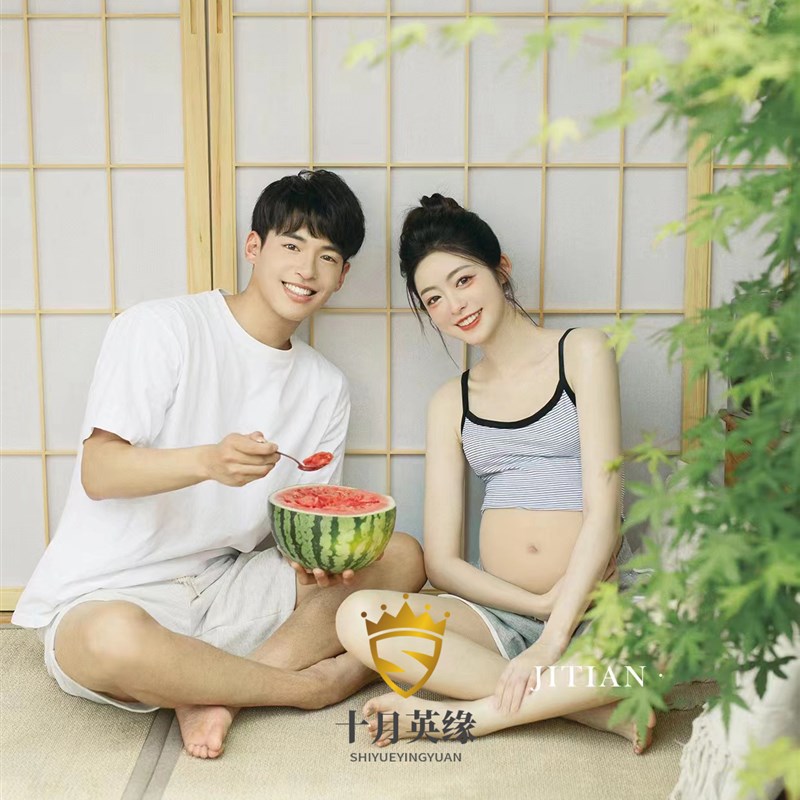 孕妇照服装情侣摄影孕妈写真夫妻艺术照日系清P新孕妇照衣服在家