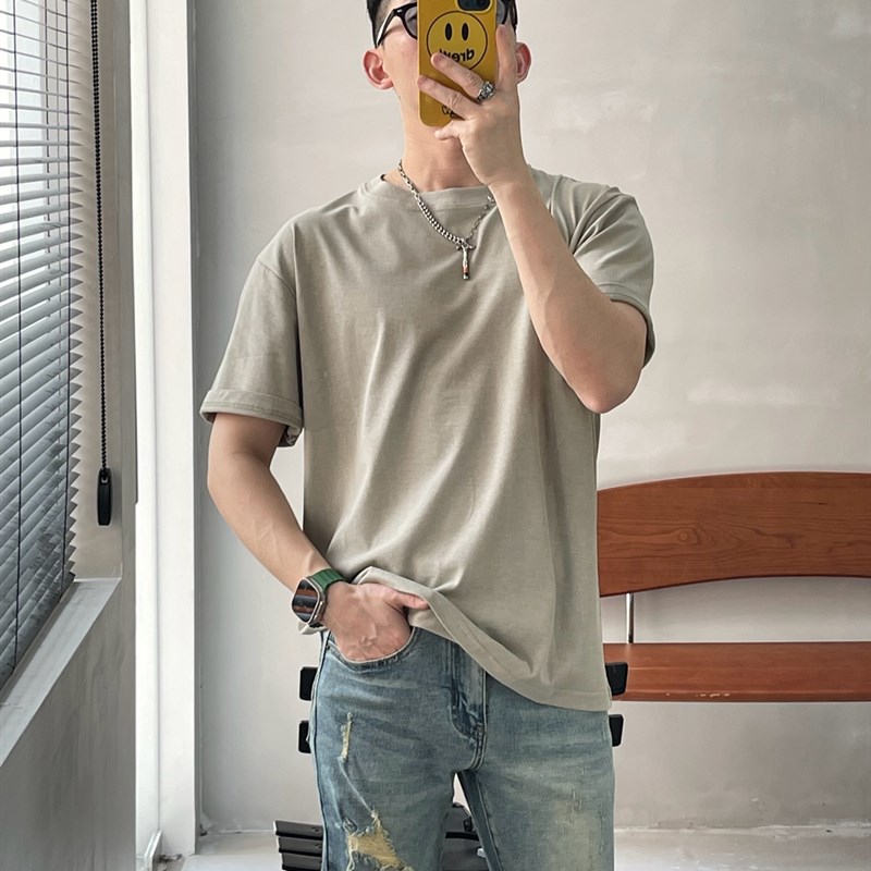卷毛男装夏季男纯棉宽松r打底衫男装圆领潮流港风体恤上衣短袖T恤
