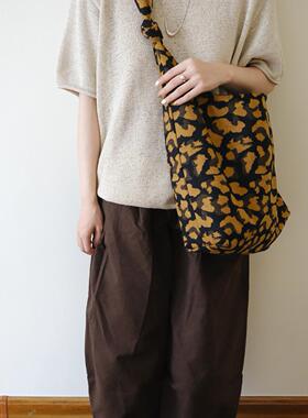 SecondMoon进口复古黑粽豹纹小众秋冬时尚打结肩带复古单肩斜挎包