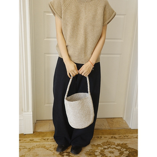 SecondMoon小众编织金丝线纯手工针织水桶包韩系百搭限量