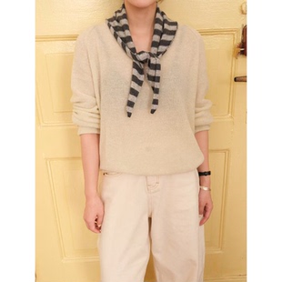 SecondMoon羊绒羊毛针织三角巾秋冬披肩时髦百搭三色条纹围巾