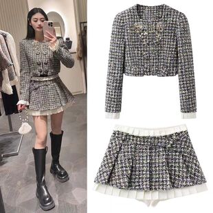 DN高端定制小香风粗花呢短外套女轻奢风百褶裙套装2026冬季新款