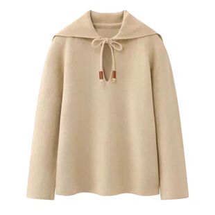 DN高端定制通勤简约风大翻领系带针织衫毛衣女2026春季新款显瘦