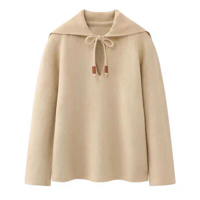 大翻领系带针织衫毛衣女