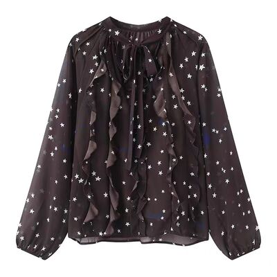 宽松显瘦星星印花圆领长袖衬衫女