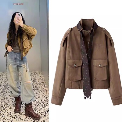 工装风立领短外套女港风