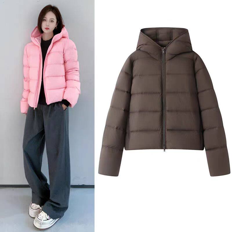 连帽短款羽绒服女白鸭绒保暖