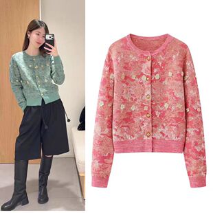 DN高端定制重工花卉刺绣针织开衫女通勤风纽扣毛衣外套新年穿搭