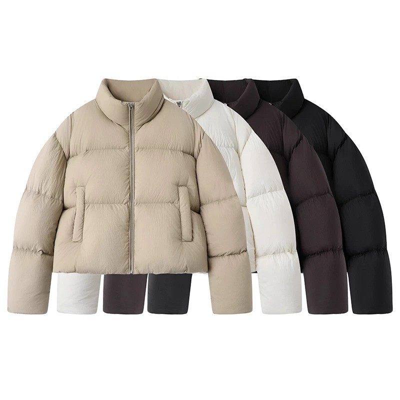 DN高端定制短款立领面包服女2025冬季新款白鸭绒保暖羽绒服外套