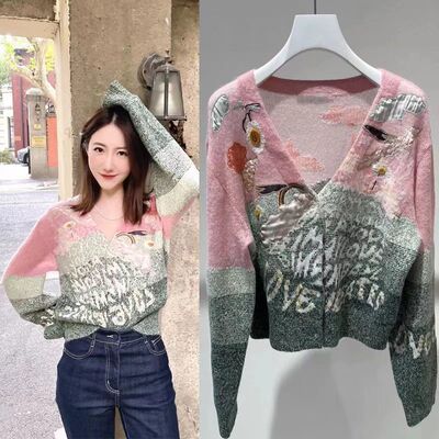 拼接风复古马海毛长袖2025年秋季