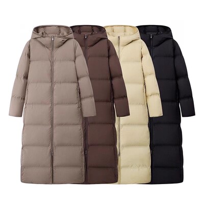 保暖纯色简约连帽长袖拉链羽绒服