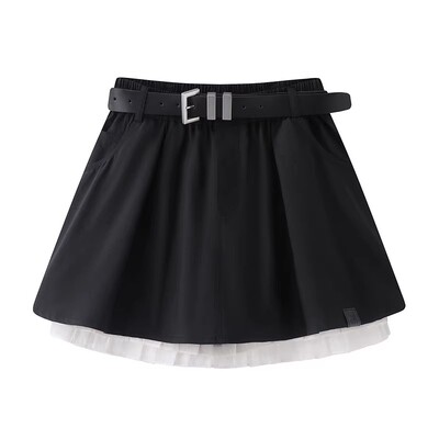 百搭宽松显瘦拼接腰带半身裙女