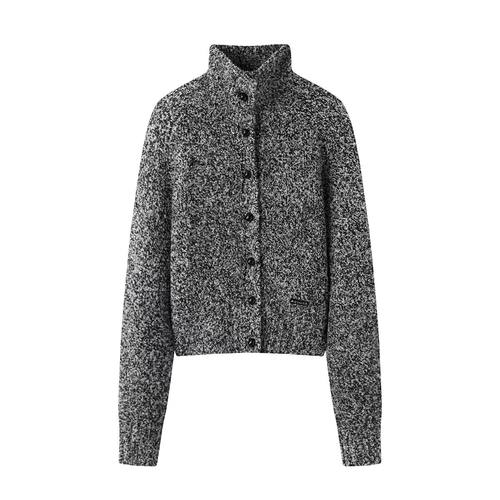 休闲风高领扣子针织开衫女