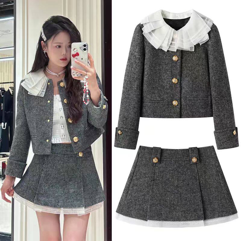 DN高端定制小香风减龄千金风短外套女娃娃领百褶领口半身裙,女装/女士精品,短外套,淘宝优惠券,粉丝福利购,淘宝优惠卷