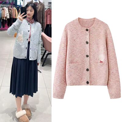 卡通兔子提花针织开衫女