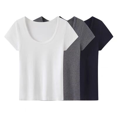 DN高端定制2025夏季新款时尚百搭修身显瘦U领短袖T恤上衣女