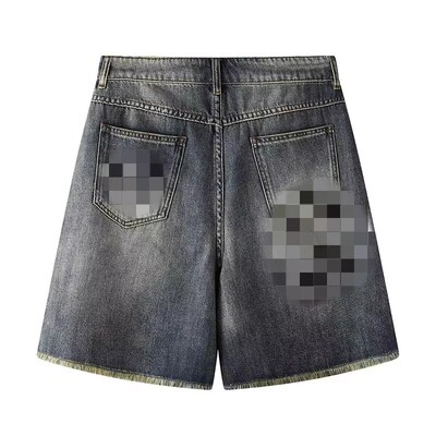 DN高端定制2025春新款休闲百搭高腰复古涂鸦做旧毛边牛仔短裤女