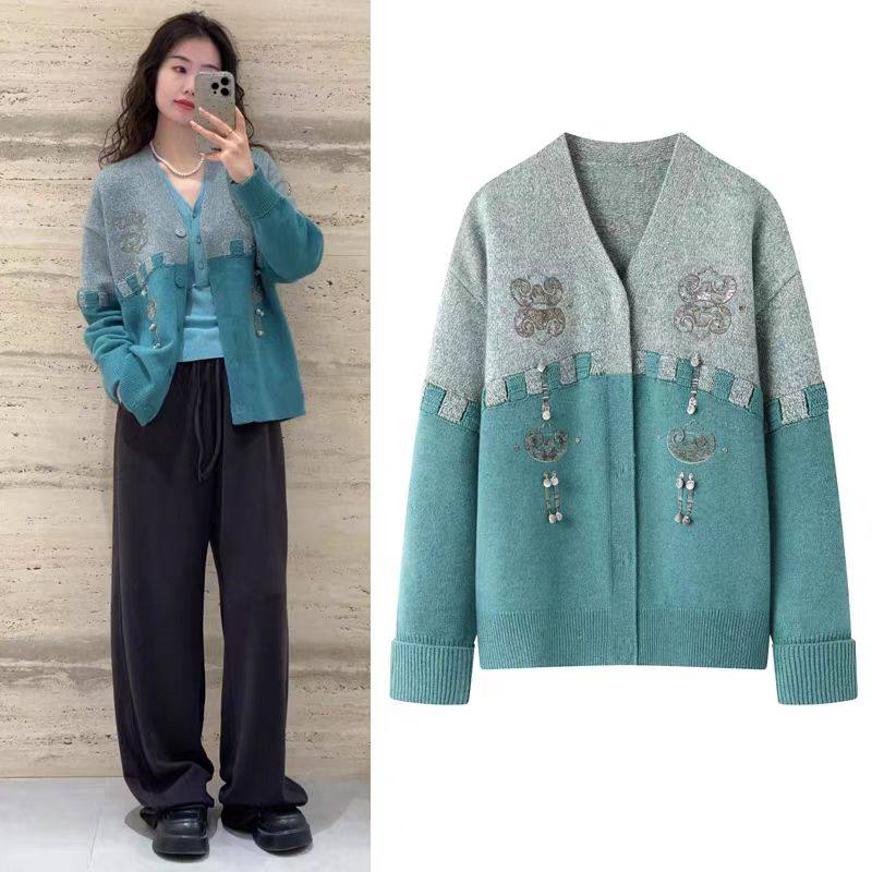 DN高端定制2025秋冬新款复古长袖毛衣外套重工刺绣V领针织开衫女,女装/女士精品,毛针织衫,淘宝优惠券,粉丝福利购,淘宝优惠卷