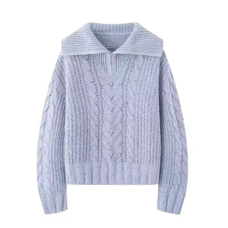 简约翻领半拉链针织衫女