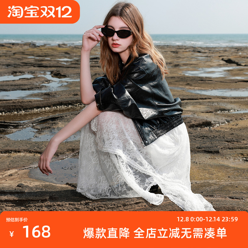 ibudu2025春季新款花朵蕾丝连衣裙V领吊带长裙两件套女