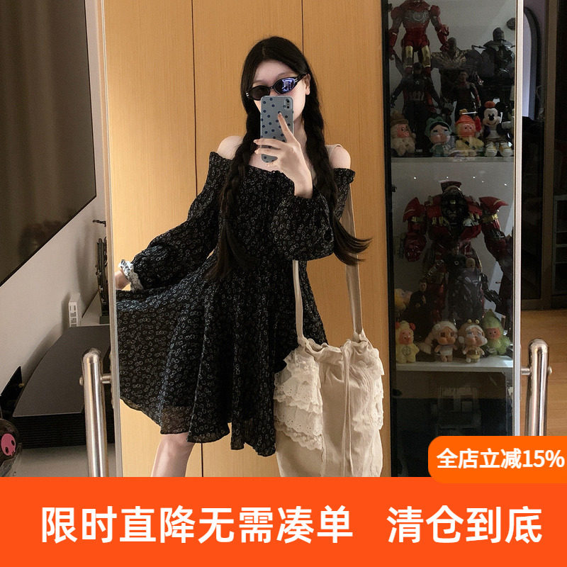 三彩2026春季新款方领收腰碎花裙法式连衣裙A字裙短裙气质浪漫M图片
